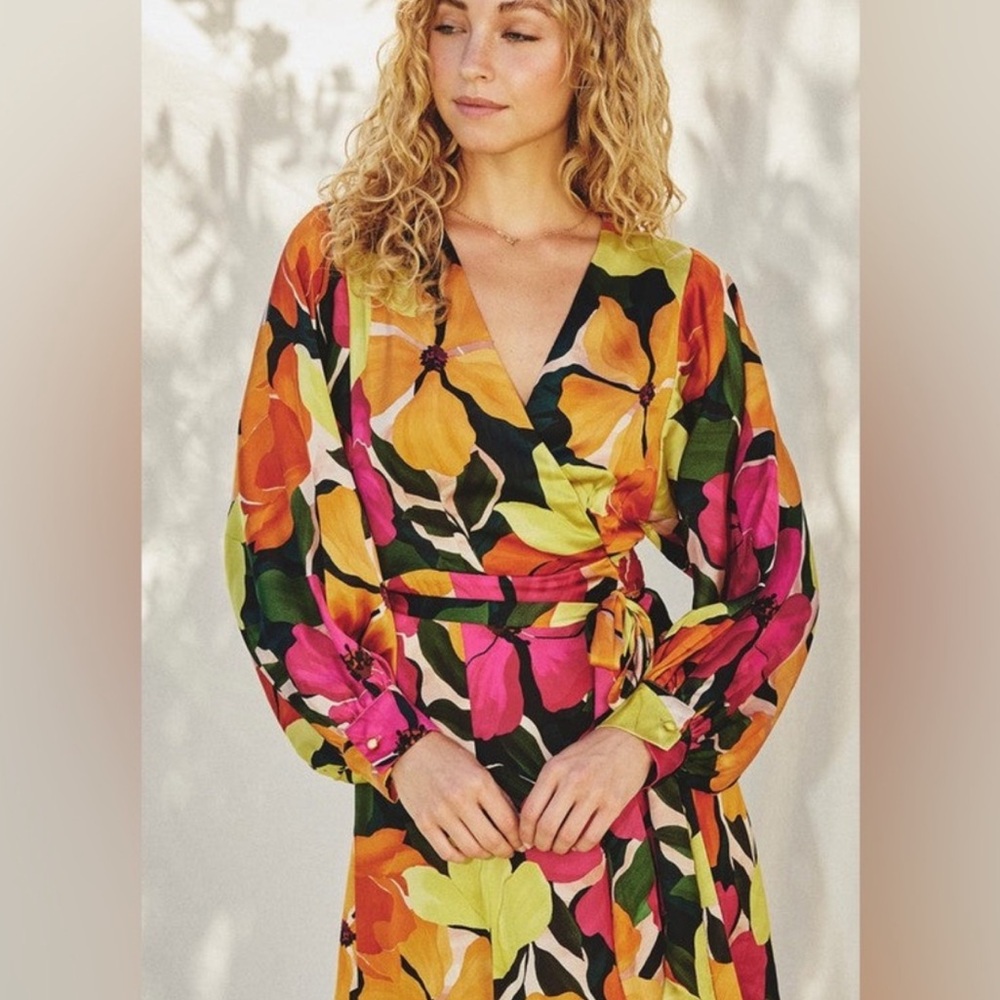 NWT Euphoria Satin Maxi Wrap Dress